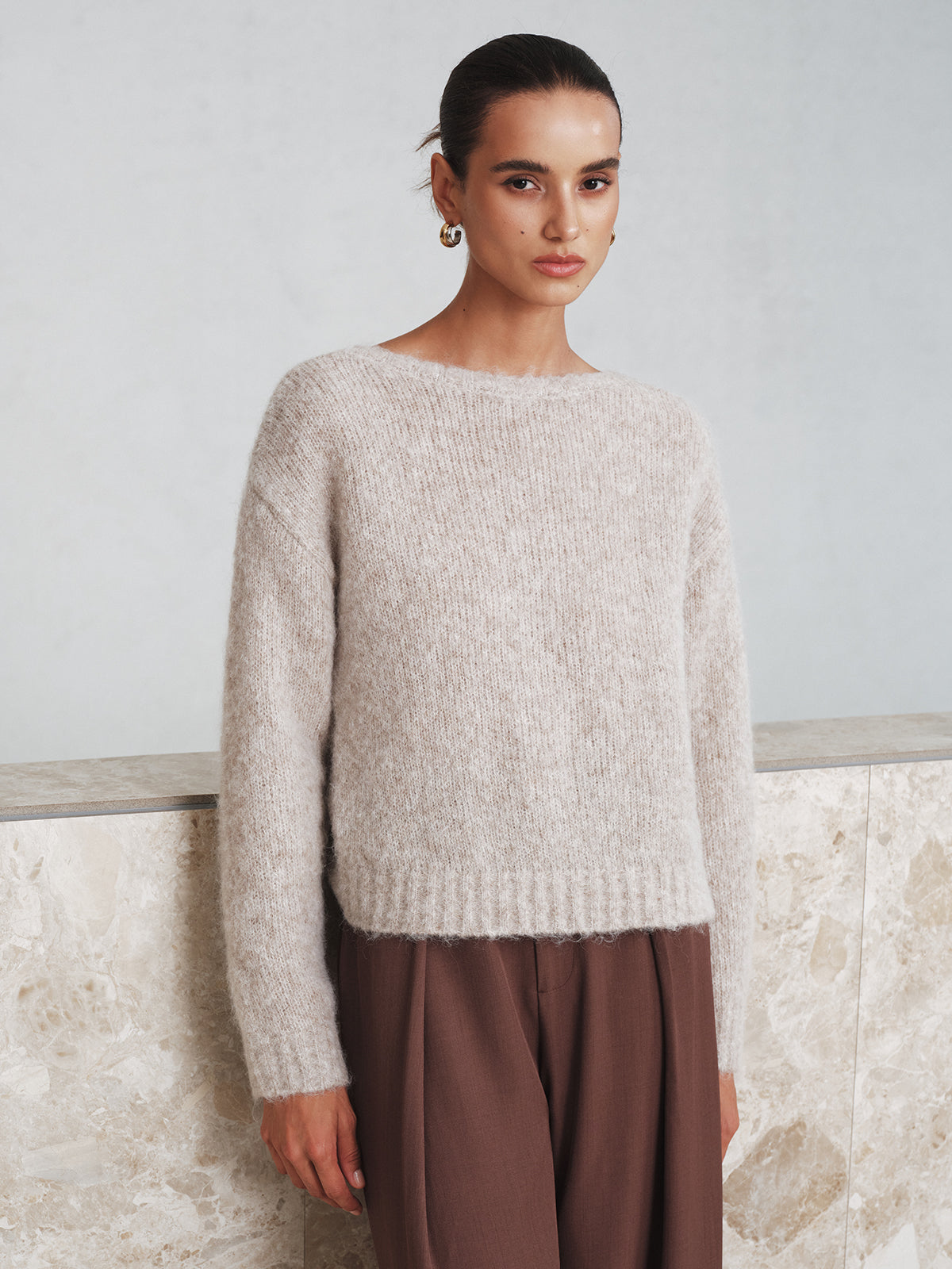Twisted Backless Wool Blend Sweater