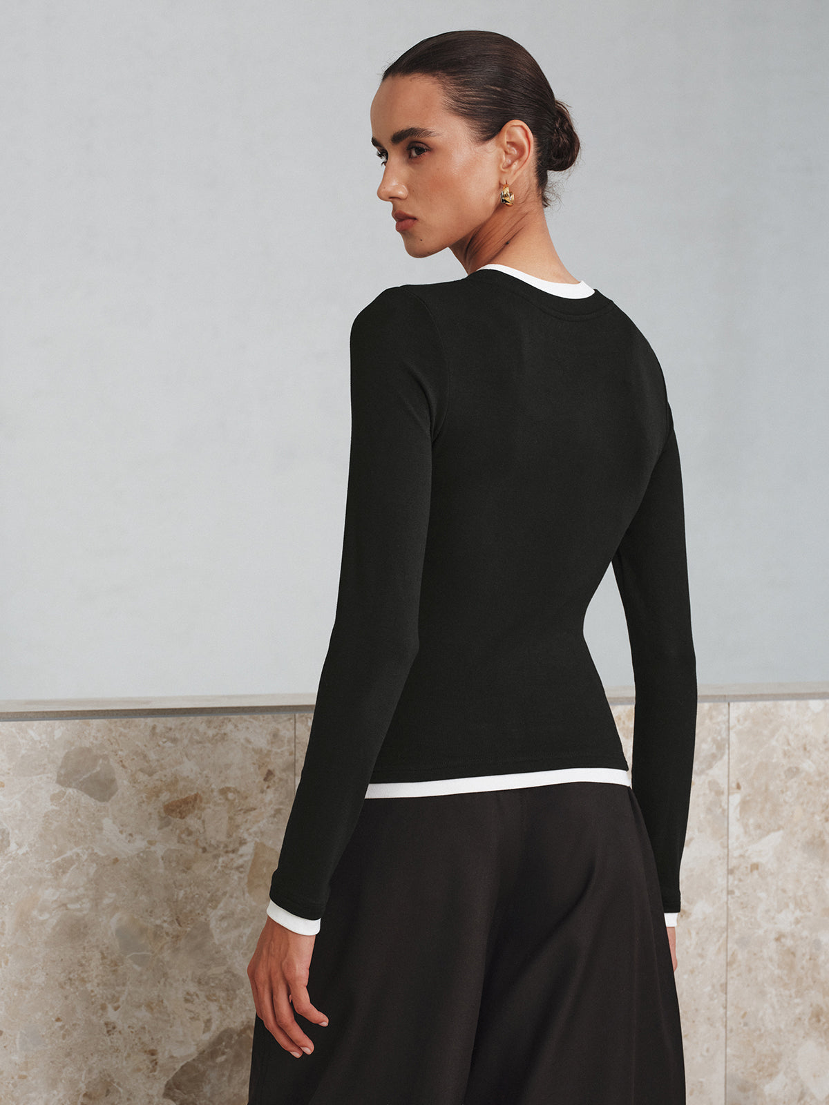 Contrast Trim Long Sleeve T-Shirt