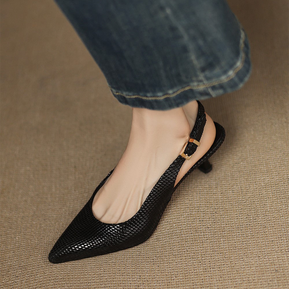 Pointed Toe Snake Print Slingback Kitten Heel Pumps