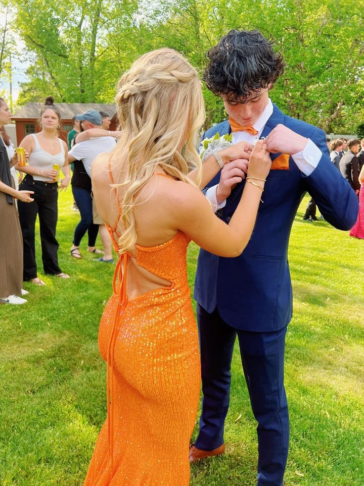 Orange Sequins Long Prom Dress,Orange Formal Dress cc1370