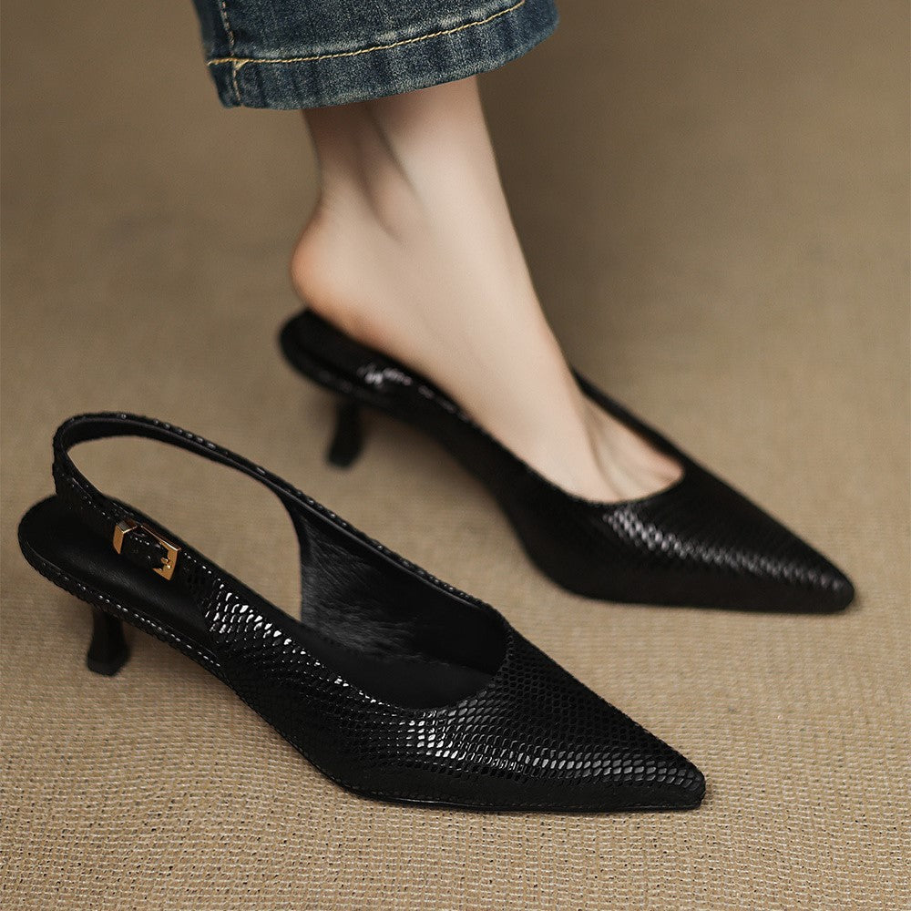 Pointed Toe Snake Print Slingback Kitten Heel Pumps