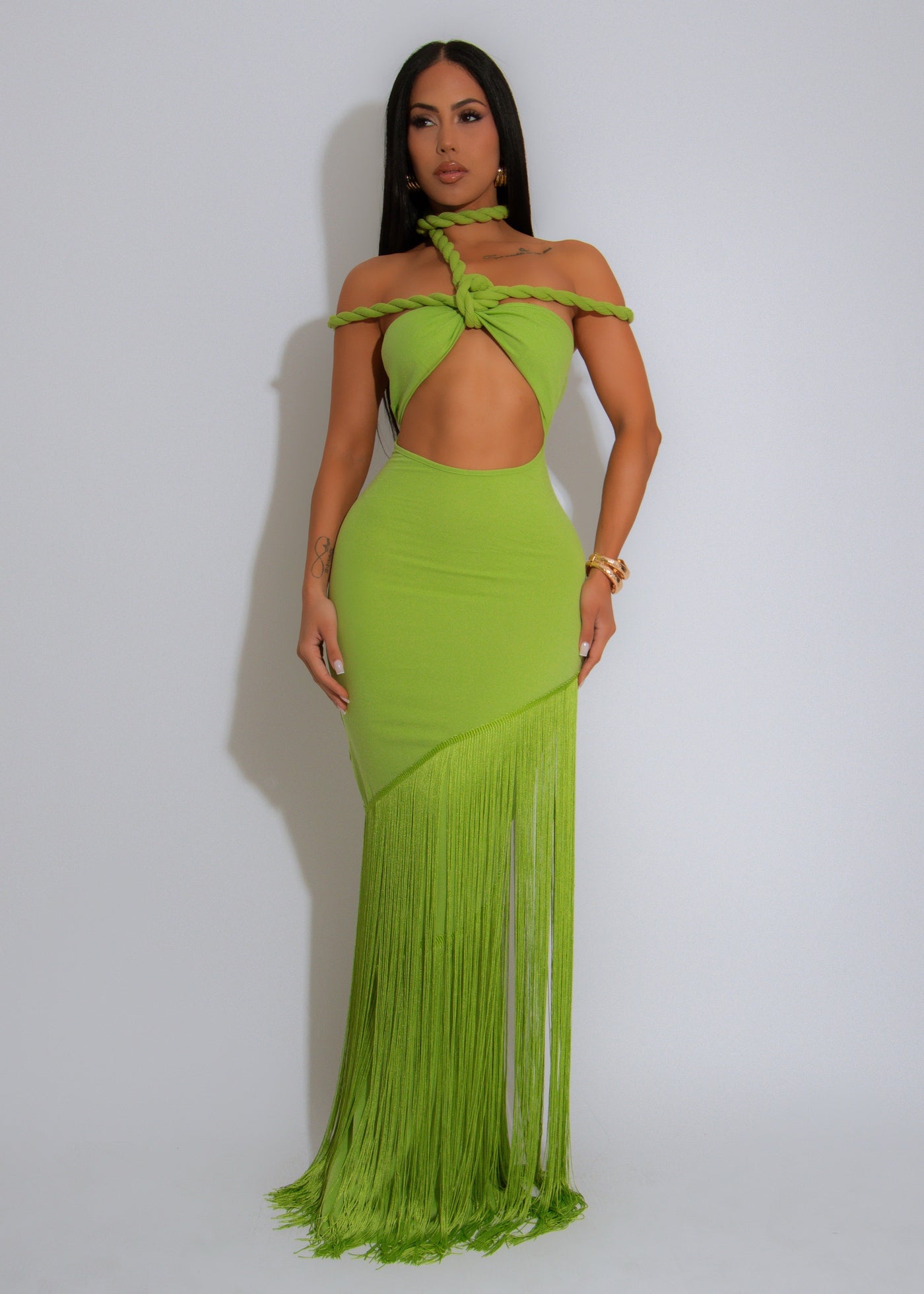Off Shoulder Cut Out Fringe Mermaid Maxi Dress 8