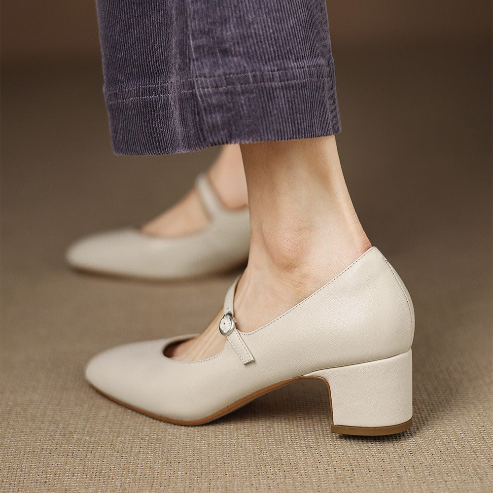 Square Toe Buckle Strap Block Heel Mary Jane Pumps