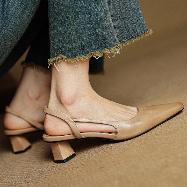 Pointed Toe Slingback Block Heel Pumps