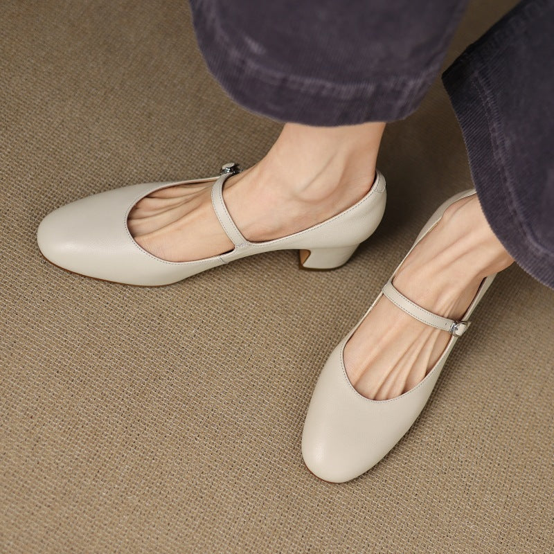 Square Toe Buckle Strap Block Heel Mary Jane Pumps