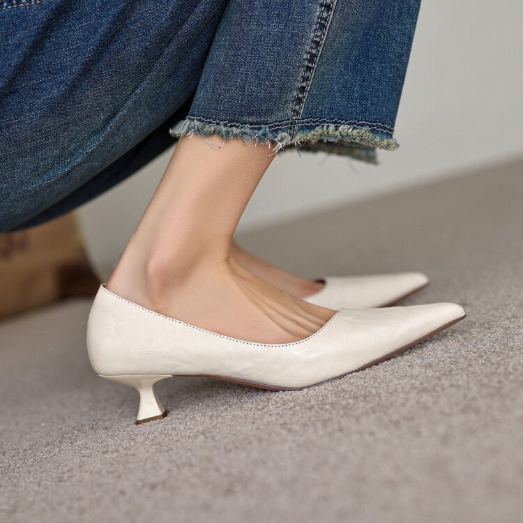 Pointed Toe Slip On Kitten Heel Pumps