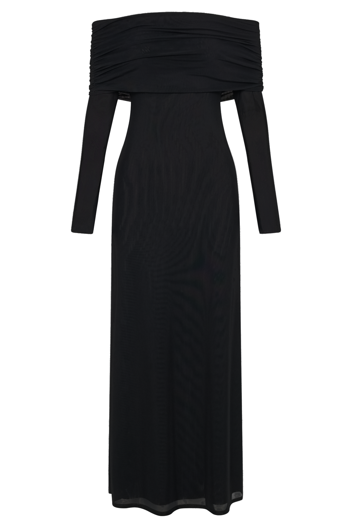 Mesh Off Shoulder Ruched Long Sleeve Column Maxi Dress 7