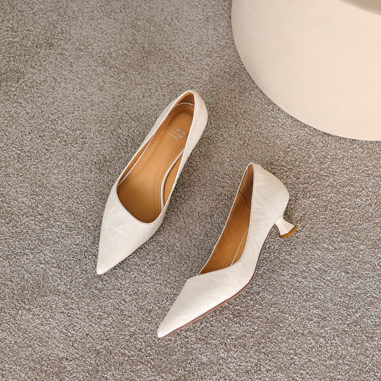 Pointed Toe Slip On Kitten Heel Pumps
