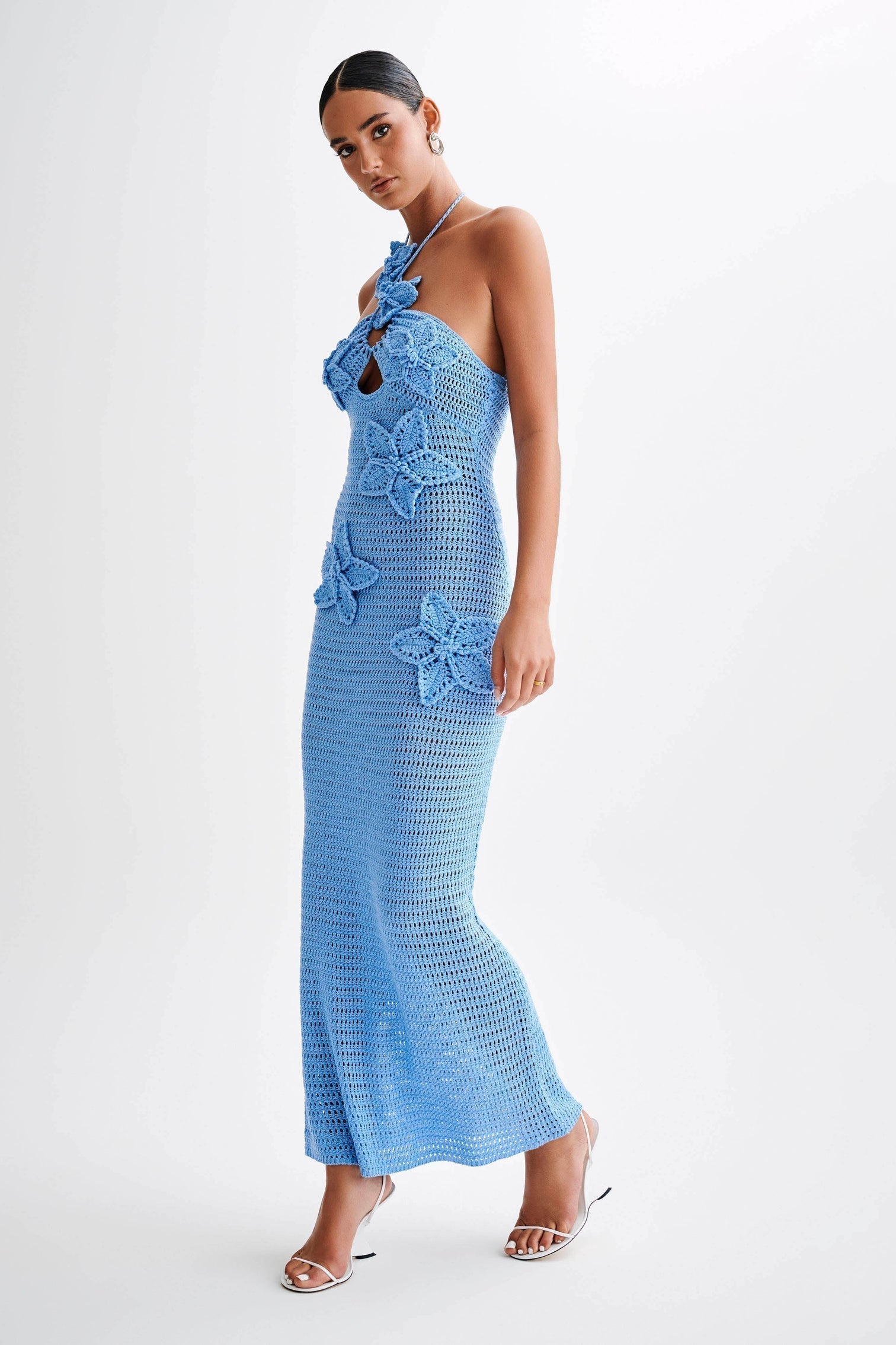 Satin Cowl Neck Backless Long Sleeve Midi Dress