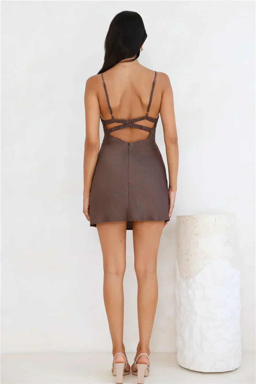 Textured V-Neck Spaghetti Strap Fitted Mini Dress 5