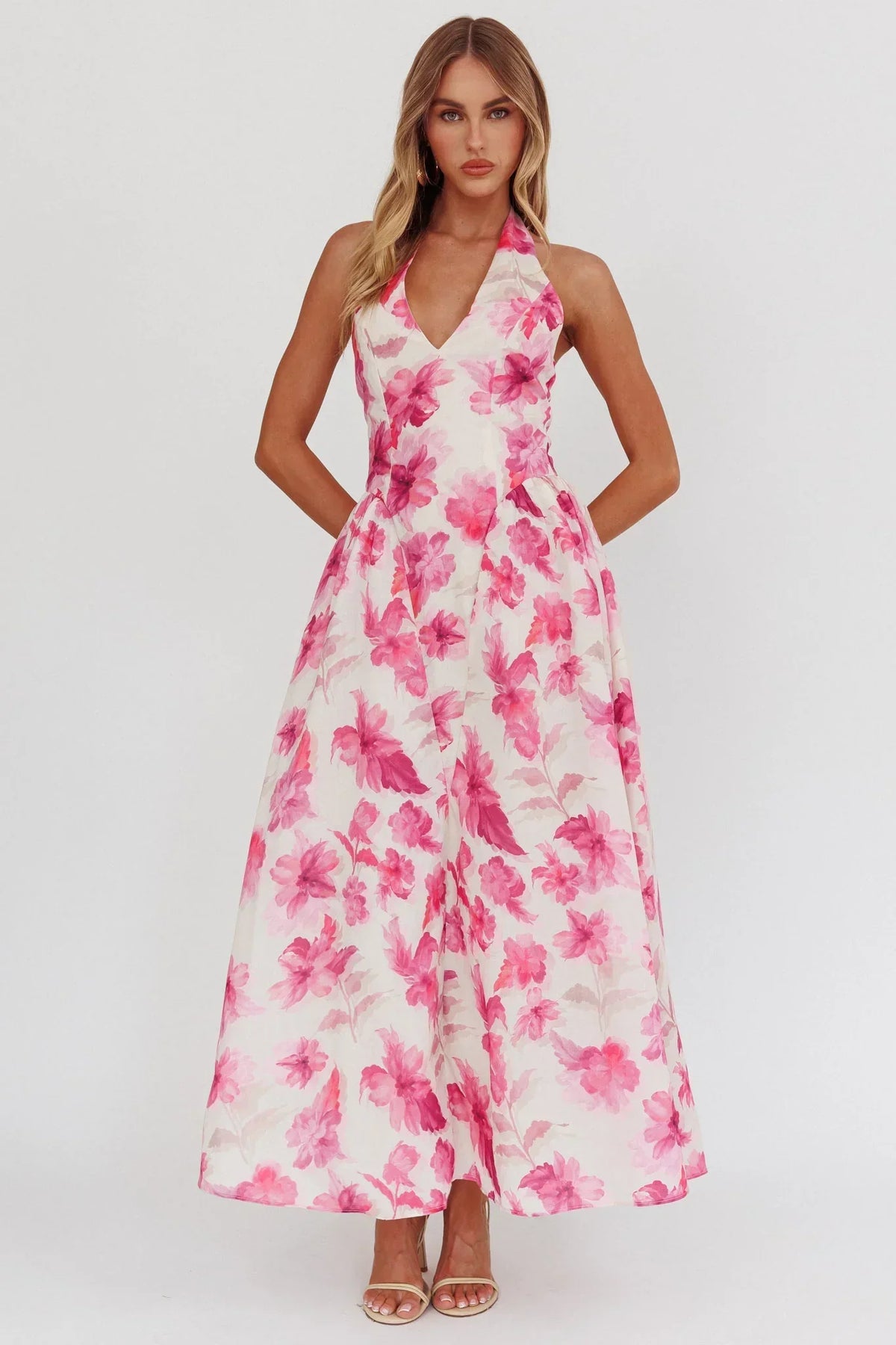 El Corazon Halterneck Dress Floral Pink