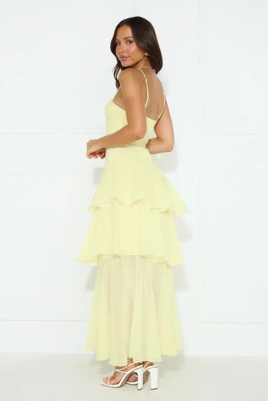 Chiffon Straight Neck Cami Tiered Ruffle Maxi Dress 7