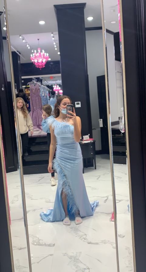 Elegant Blue One Shoulder Sheath Evening Dress cc1119