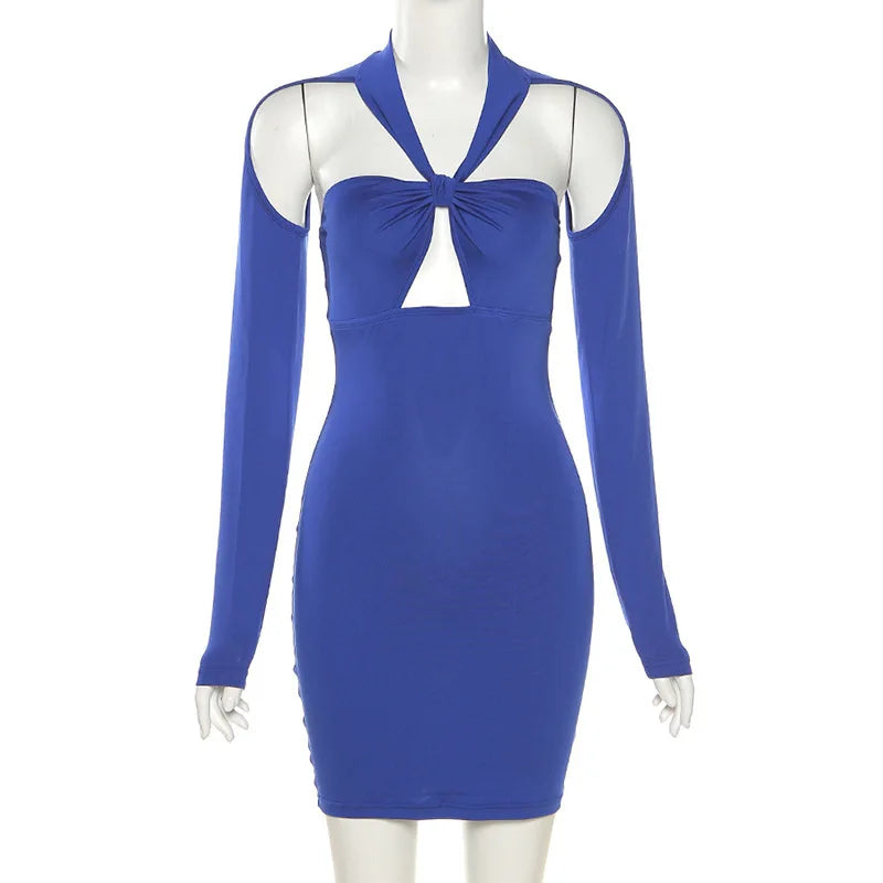 Hollow Hip Skirt Long-sleeved Korean Elegant Sexy Cut Out Dress