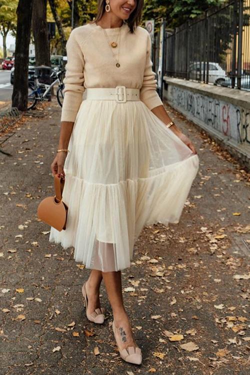 Patchwork Gauze Bubble Skirt