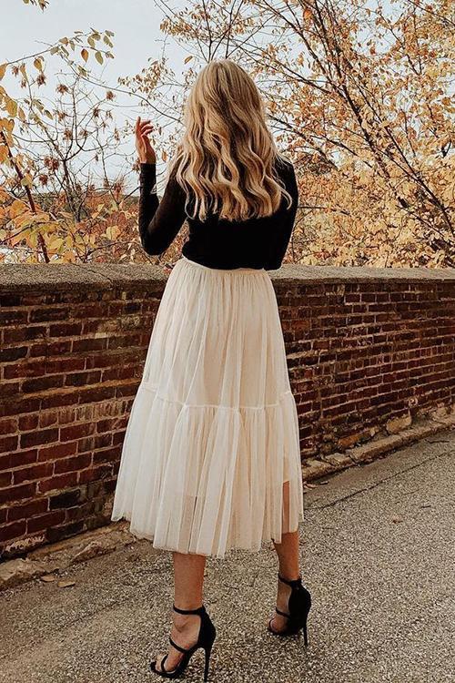 Patchwork Gauze Bubble Skirt
