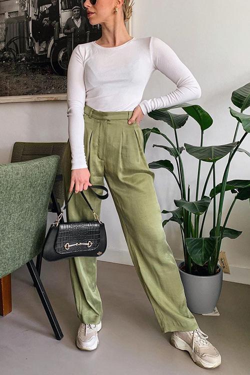 Pockets Wide Leg Pants