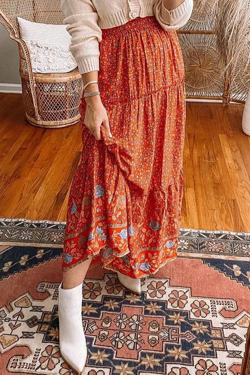 Floral Print Drawstring Waist Maxi Skirts