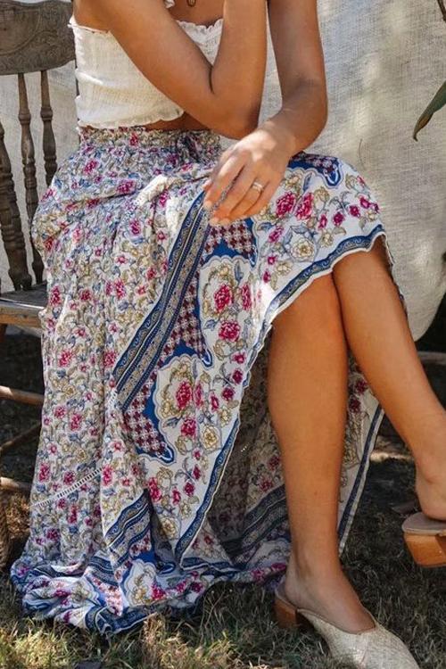 Floral Print Drawstring Waist Maxi Skirts