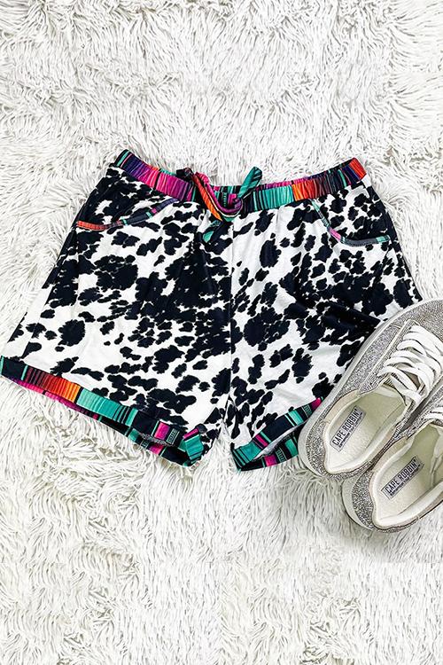 Leopard Patchwork Drawstring Shorts