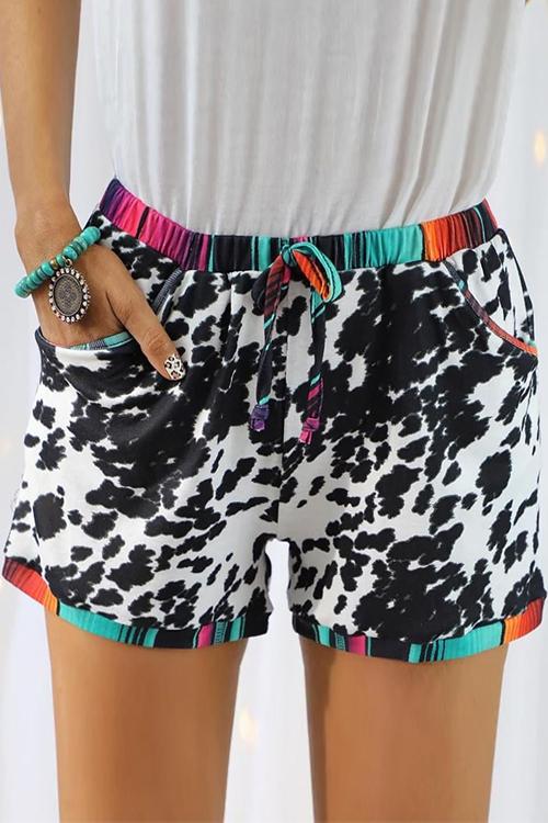 Leopard Patchwork Drawstring Shorts