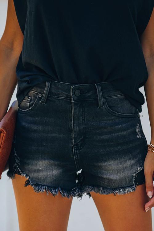 Ripped Raw Edge Denim Shorts