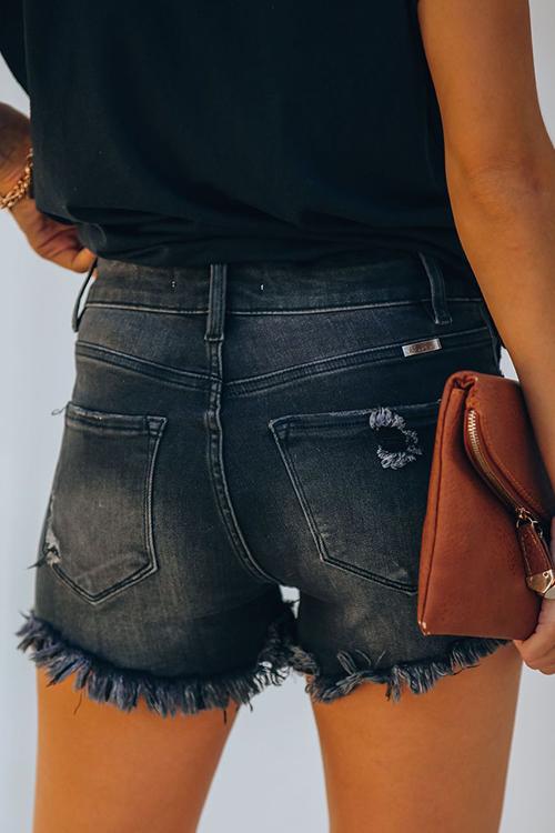 Ripped Raw Edge Denim Shorts