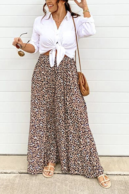 Leopard Print Wide Leg Pants
