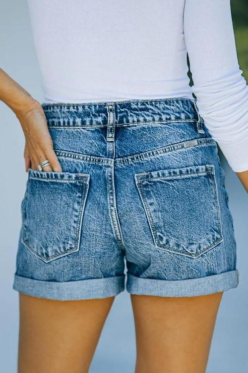 Ripped High Waist Denim Shorts