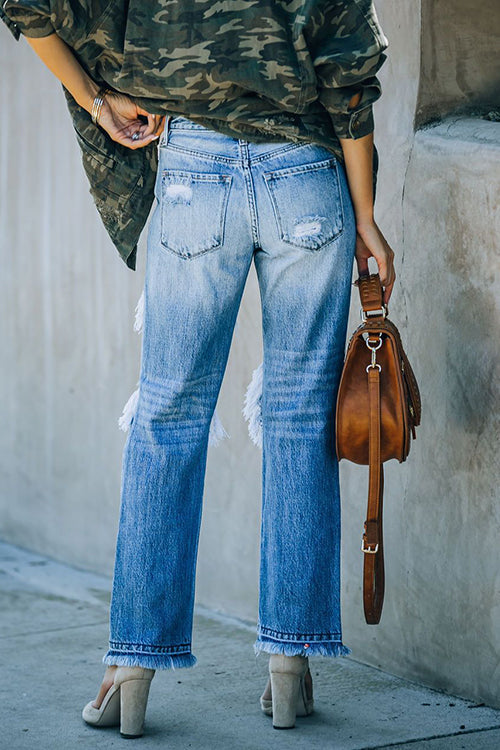 Broken Hole Raw Edge Jeans