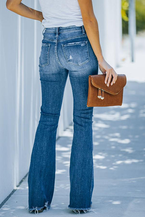 Four Button Ripped Raw Edge Fares Jeans