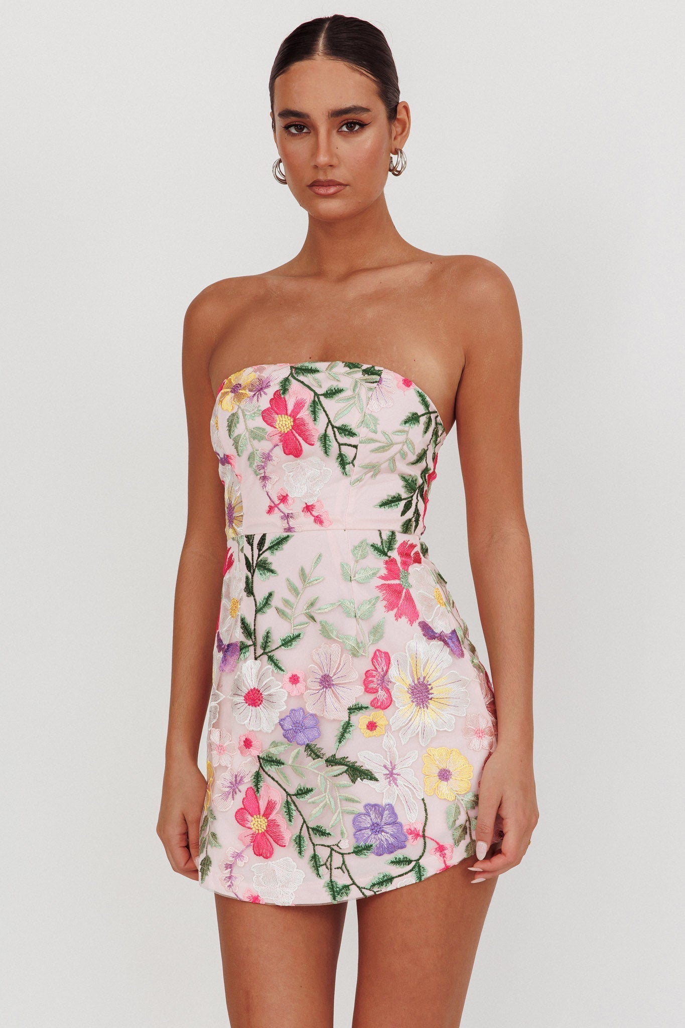 Floral Appliqué Strapless Mini Dress 5