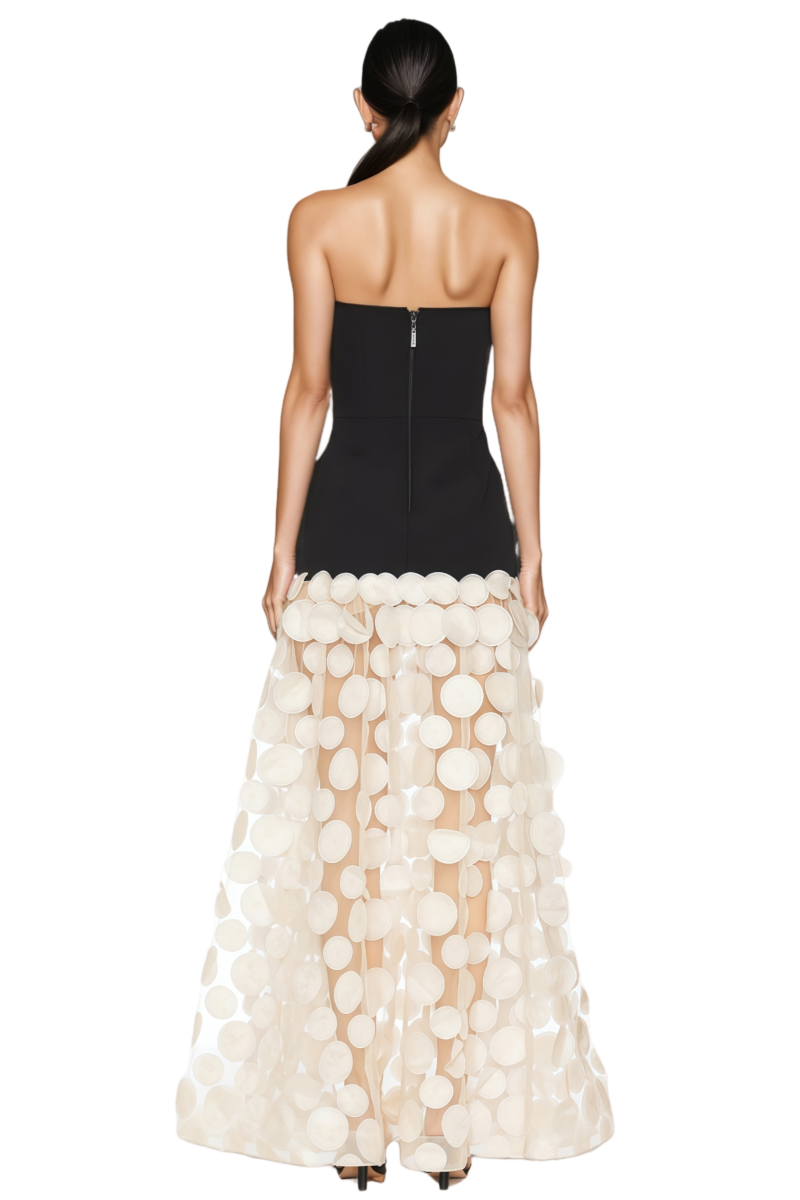 Hrinna Beige Polka Dot Mesh Maxi Dress - View 3