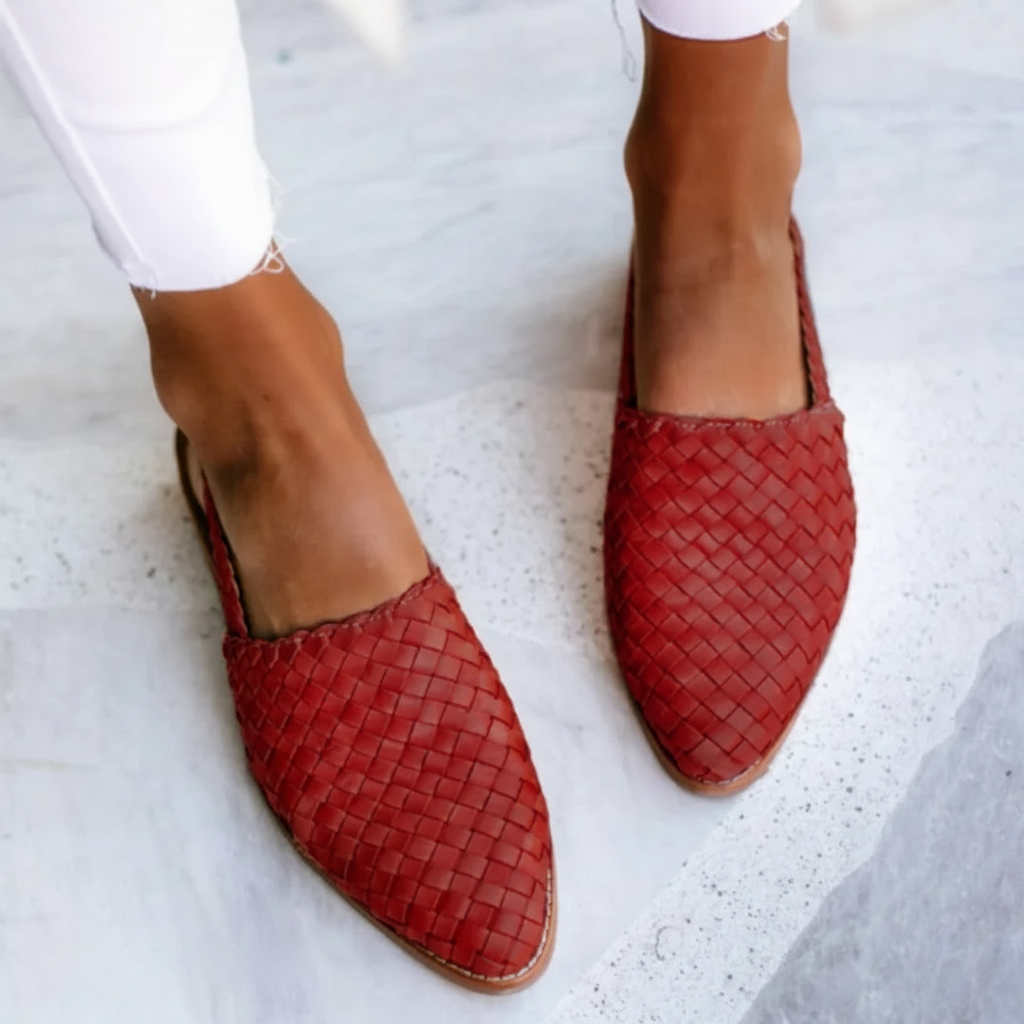 Woven Pointed Toe Slingback Flat Loafers
