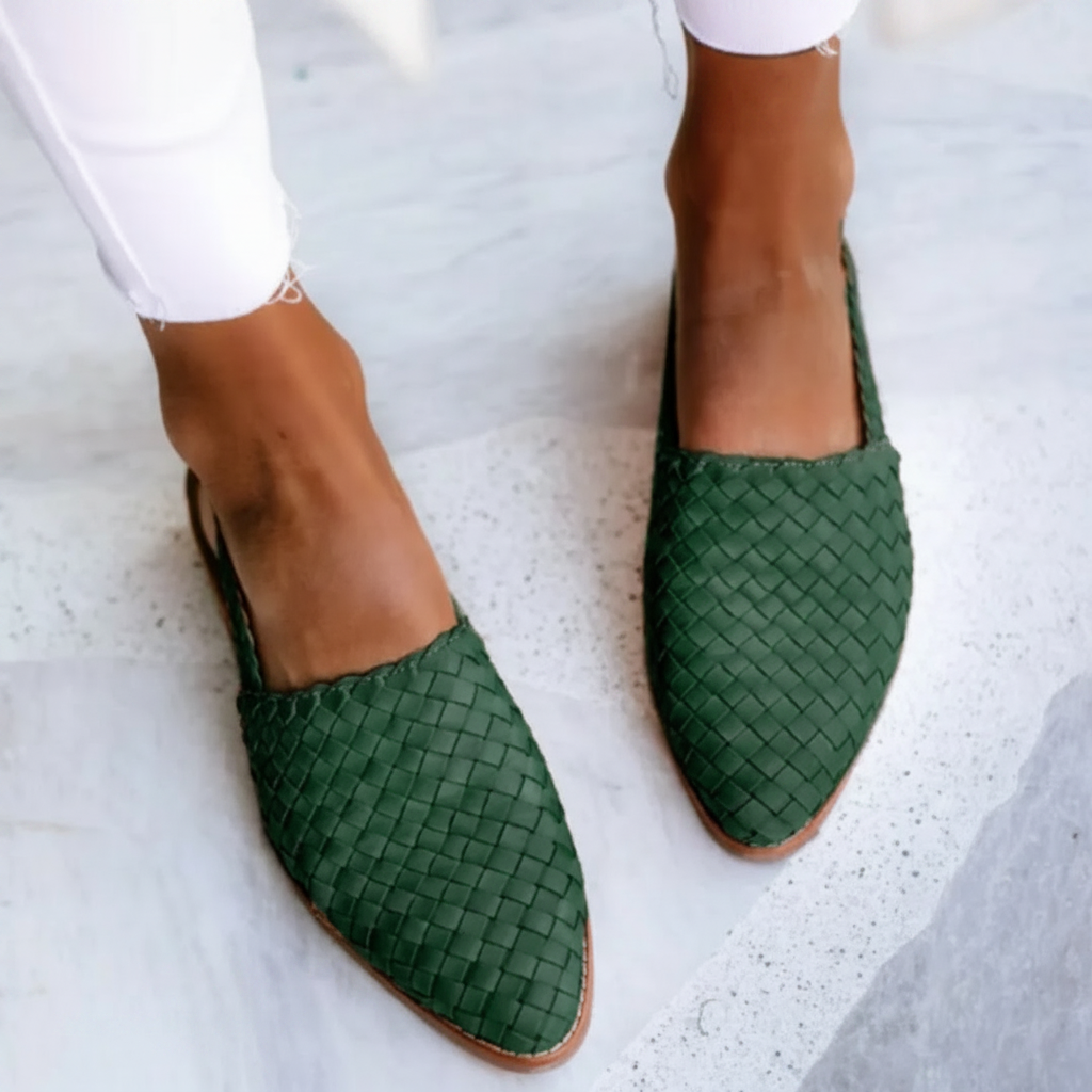 Woven Pointed Toe Slingback Flat Loafers