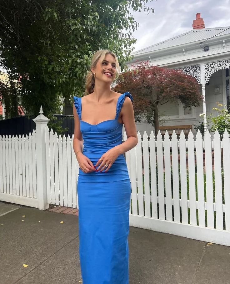 Elegant Blue Sheath Pleated Prom Dress Long Party Evening Dress cc1817