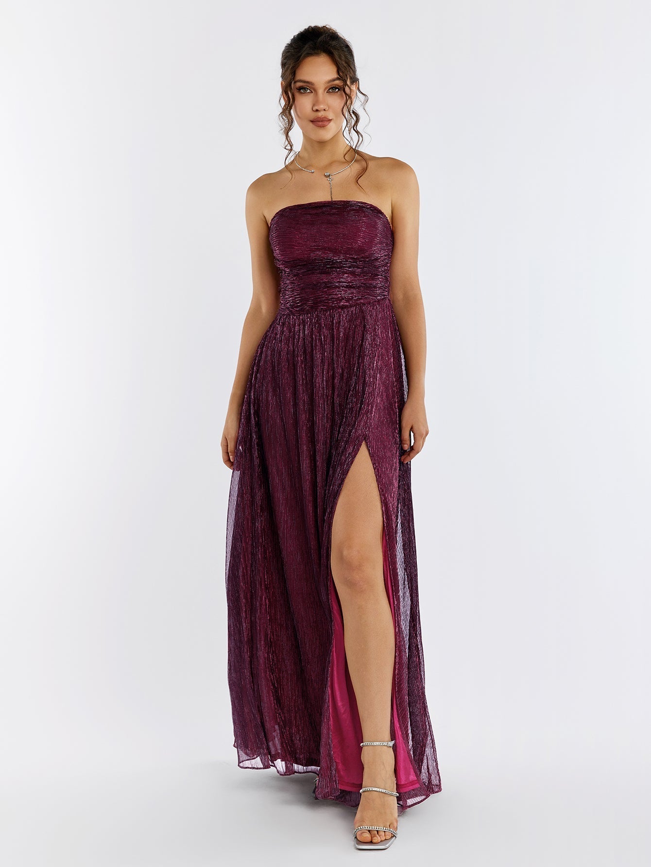 Backless Glitter Tube Maxi Dress - View 5
