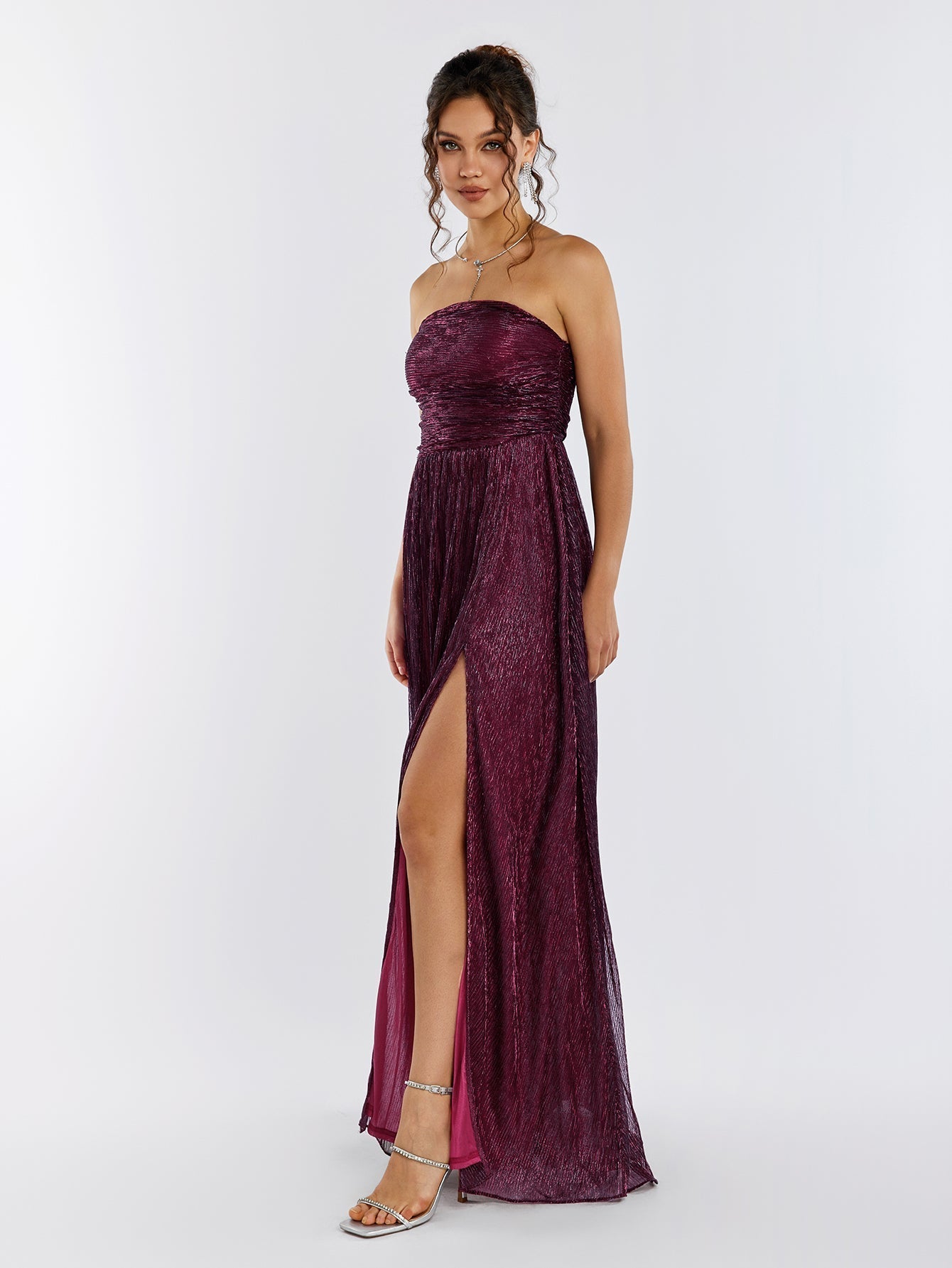 Backless Glitter Tube Maxi Dress - View 4