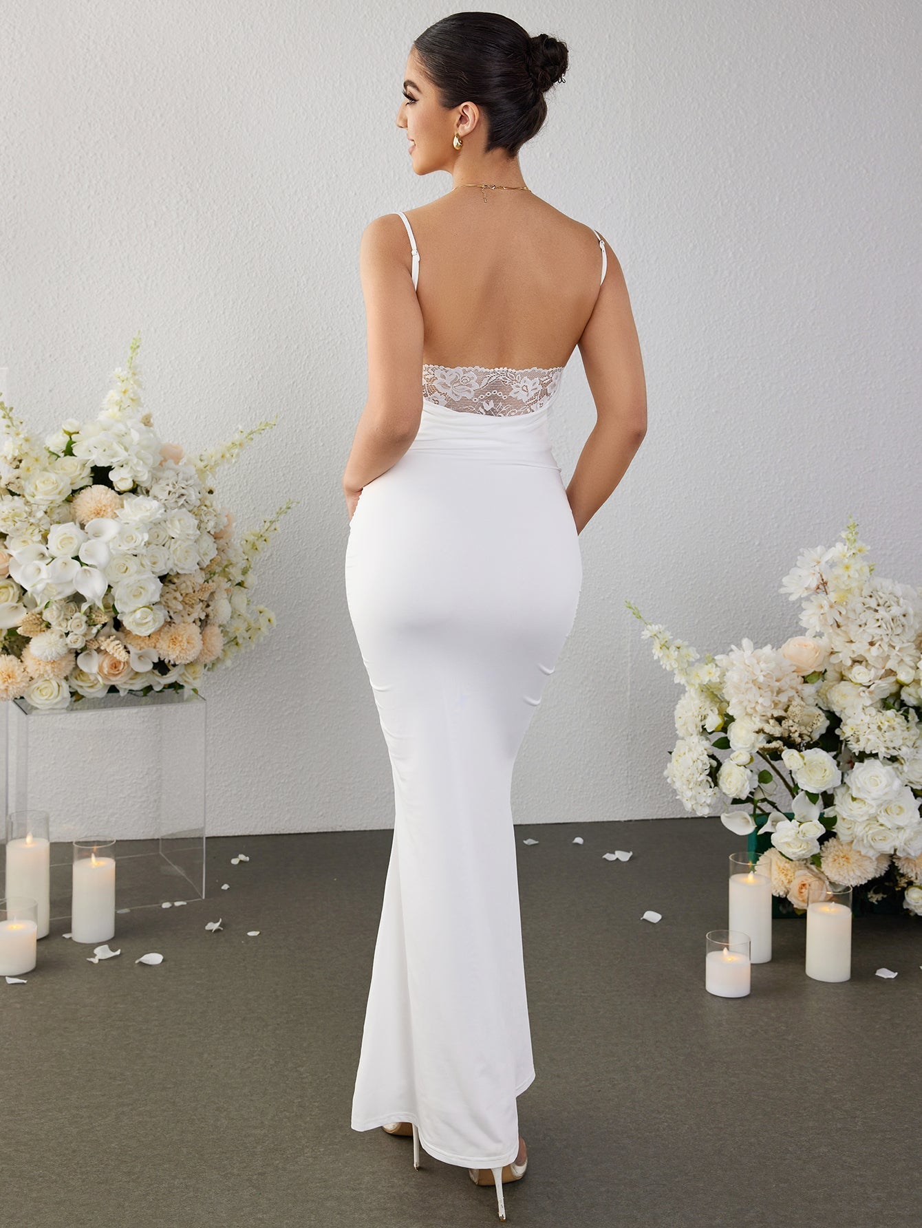 Backless Patchwork Lace Ruched Mermaid Dress - View 23