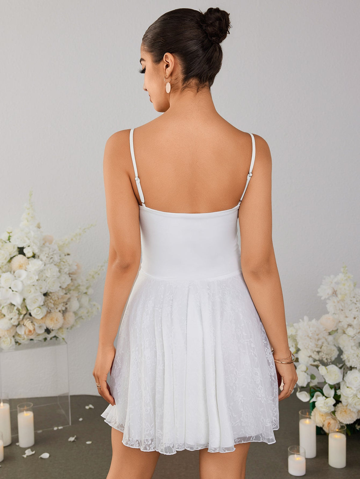 Square Neck Cami Corset Bodice Drop Waist Lace Skirt Mini Dress 2