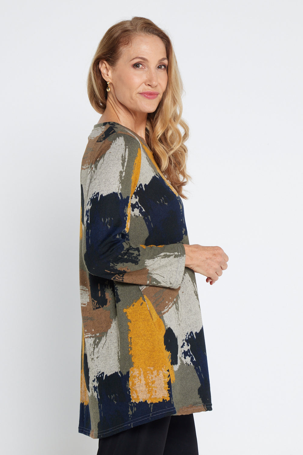 Barb Knit Top - Mustard Print