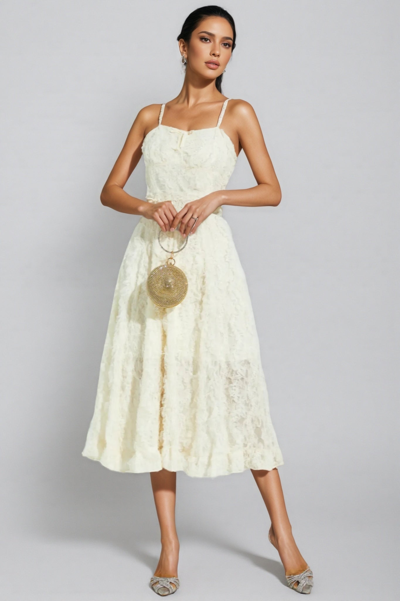 Kathle Beige Feather Midi Dress - View 5