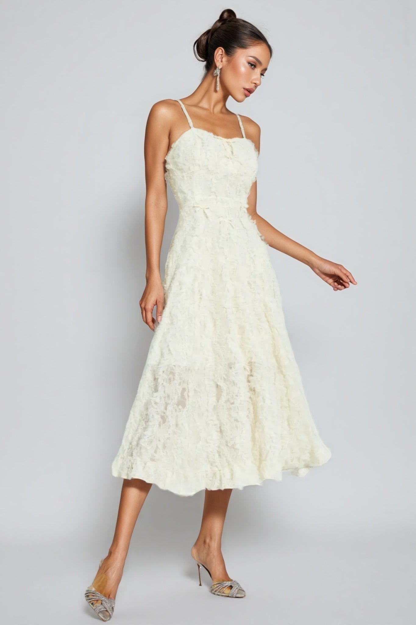 Kathle Beige Feather Midi Dress - View 4