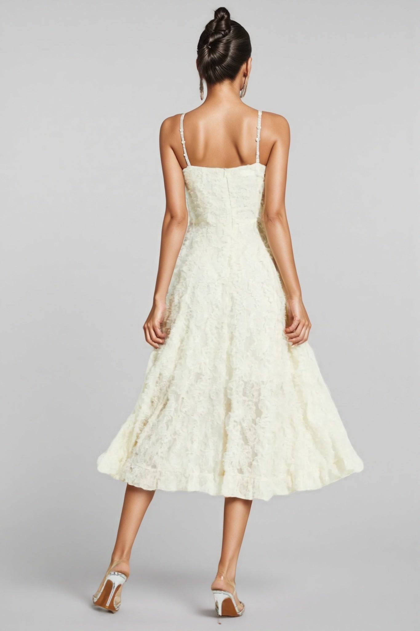 Kathle Beige Feather Midi Dress - View 6