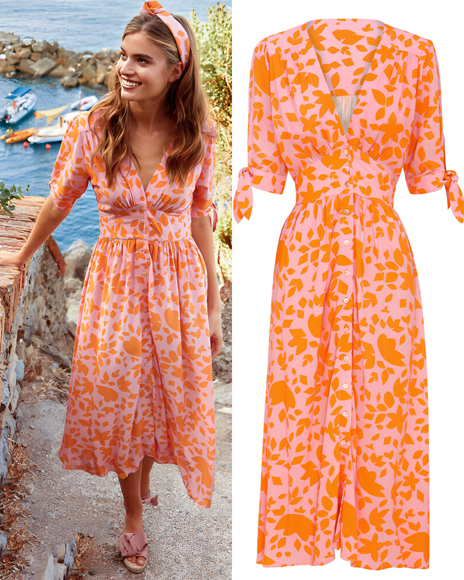 Odalis Premium Dress with a Bright Orange Print Statement Occasion Edit