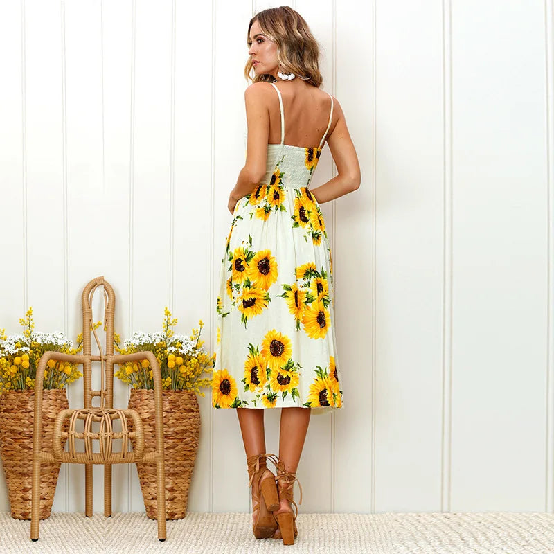 Beach Sling Seeveless Sexy Elegantes Vestiti Donna Midi Dresses