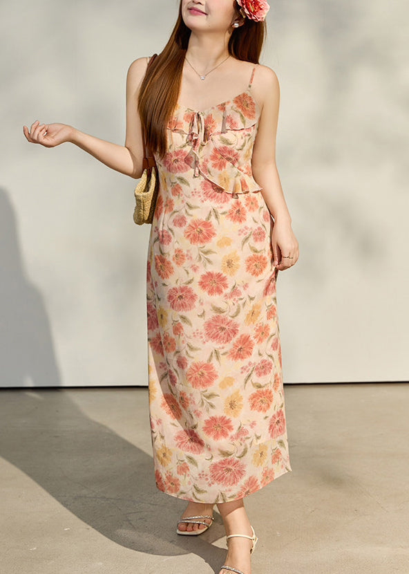 Floral Spaghetti Strap Ruffle A-Line Midi Summer Dress