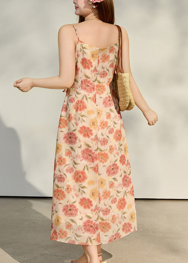 Floral Spaghetti Strap Ruffle A-Line Midi Summer Dress