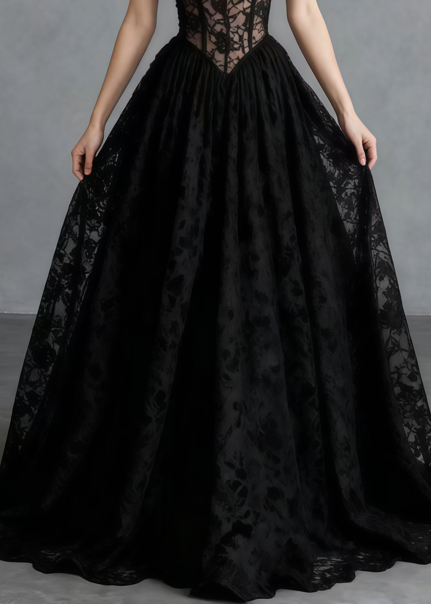 Lace Corset Bodice Spaghetti Strap Sweetheart Neck Maxi Gown