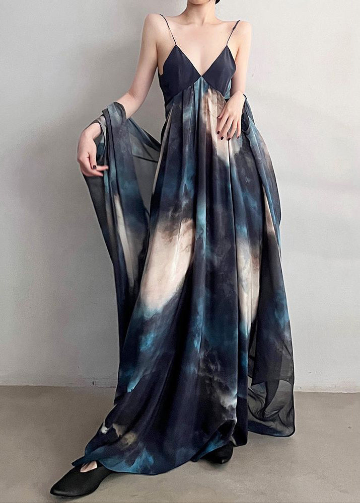 Beautiful Blue Cardigans And Spaghetti Strap Dresses Chiffon Two Piece Suit Fall - View 3